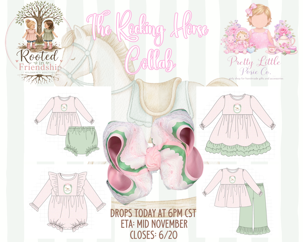 PO95 Pink christmas horse embroidery gingham collection - Girl Pant Set
