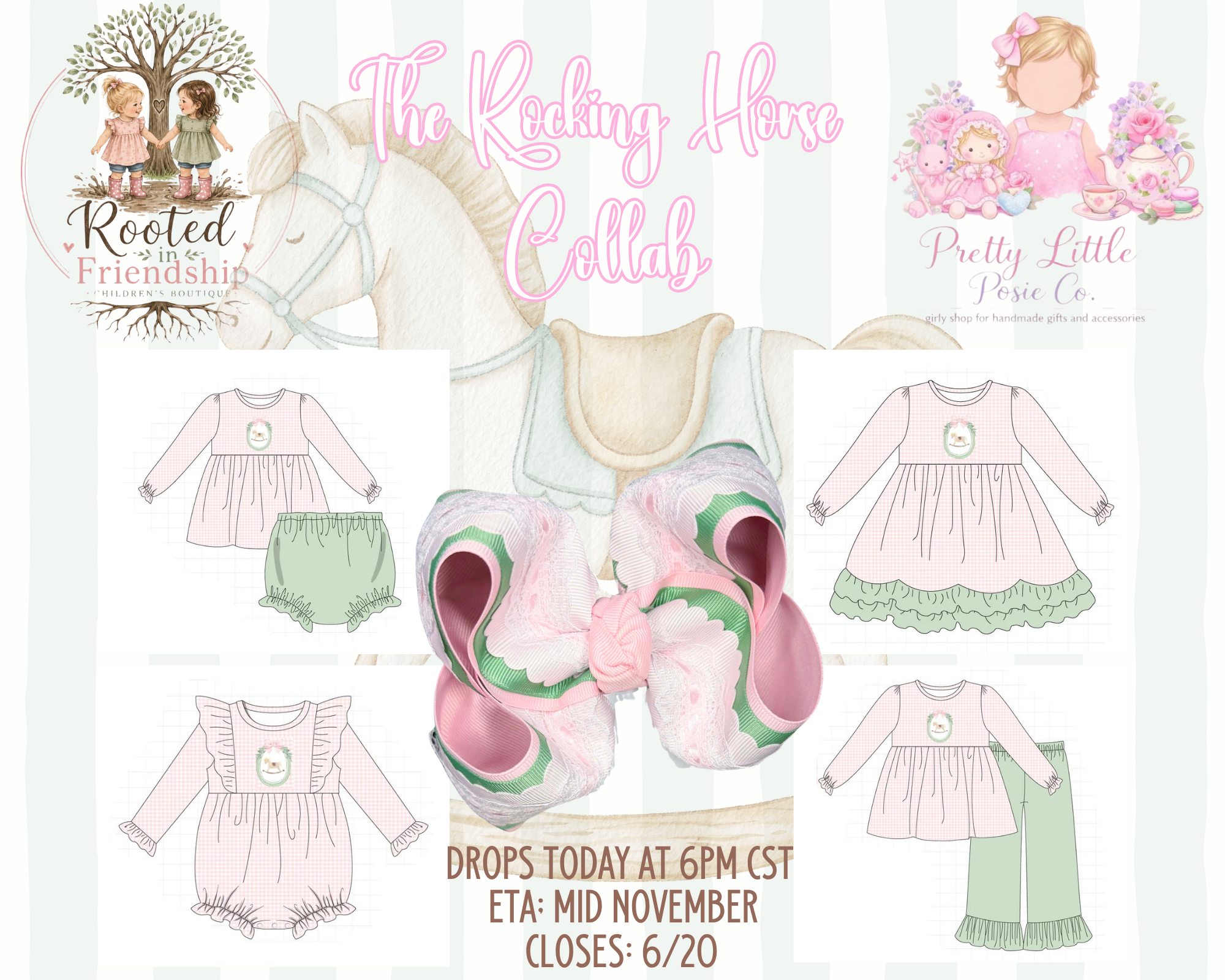 PO95 Pink christmas horse embroidery gingham collection - Girl Pant Set