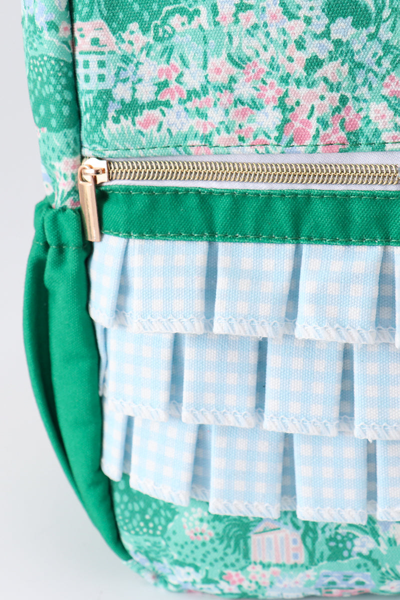 GREEN FLORAL RUFFLE BACKPACK