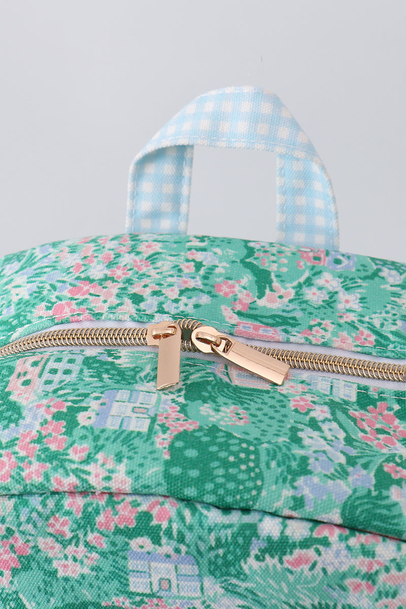 GREEN FLORAL RUFFLE BACKPACK