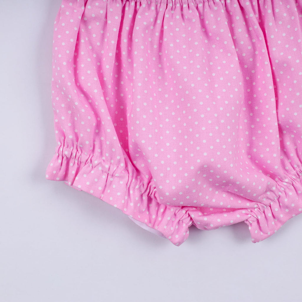 PINK CHARACTER HAND SMOCKED DOT RUFFLE BLOOMER SET