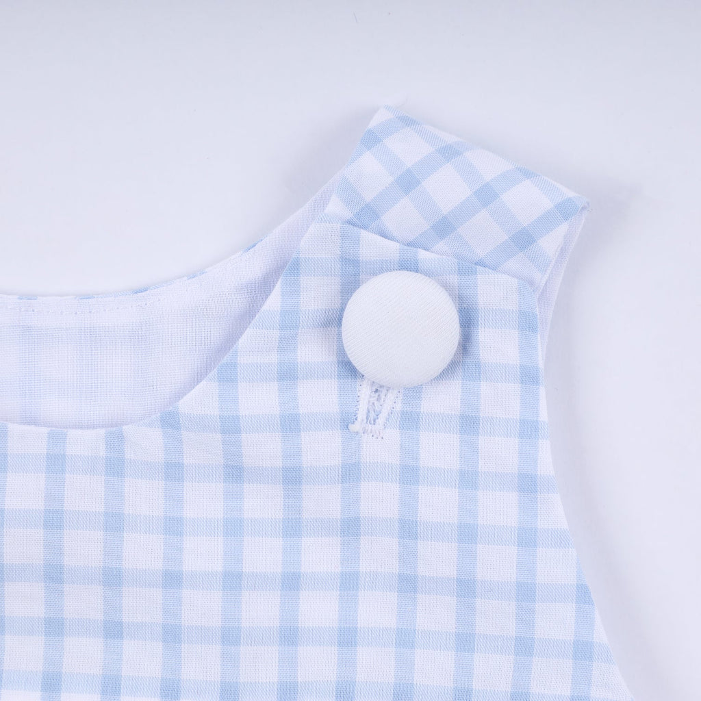 BLUE CHARACTER HAND SMOCKED GINGHAM BUBBLE