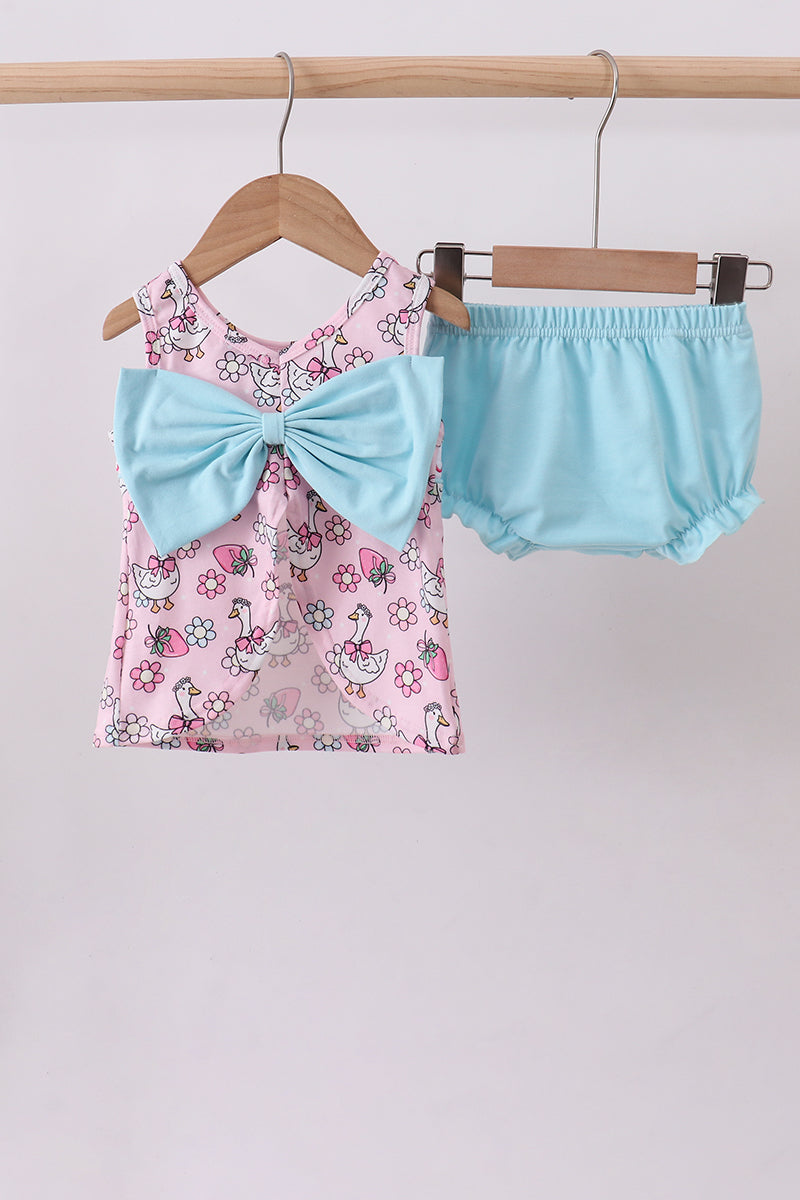 PINK GOOSE SMOCKED BLOOMER SET