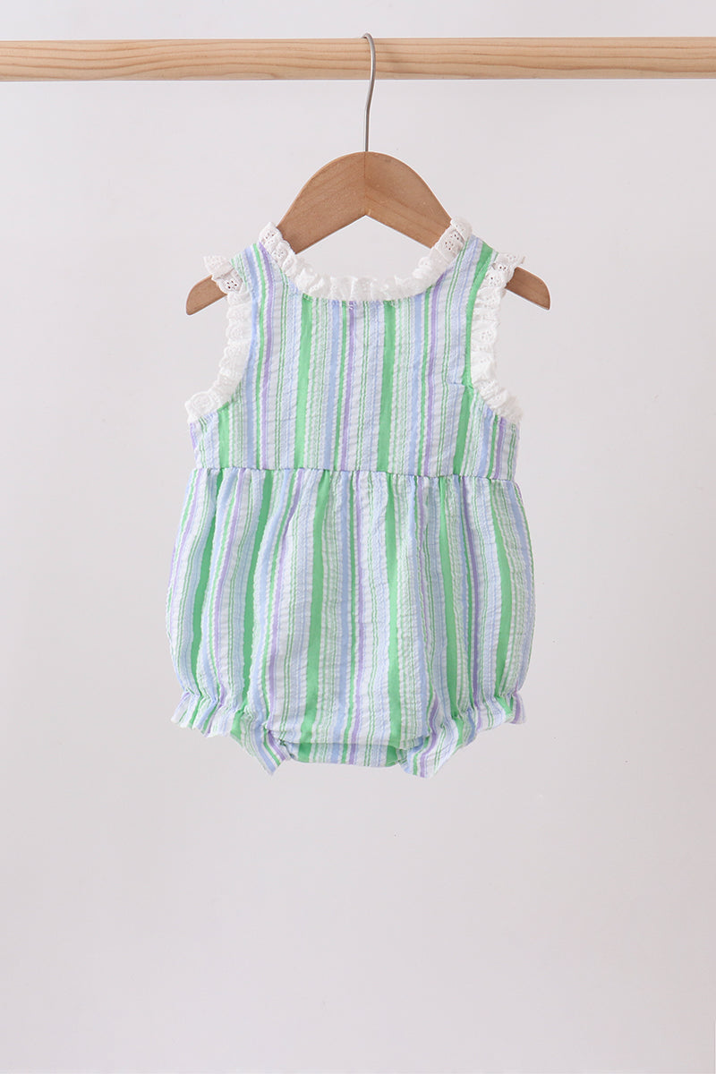 GREEN STRIPE SMOCKED BOW SEERSUCKER BUBBLE