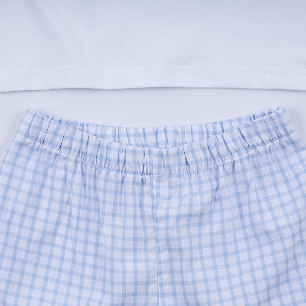 BLUE CHARACTER HAND SMOCKED GINGHAM SHORTS SET