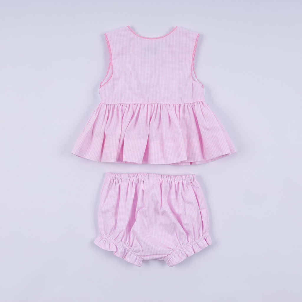 PINK PRINCESS HAND SMOCKED PLAID BLOOMER SET
