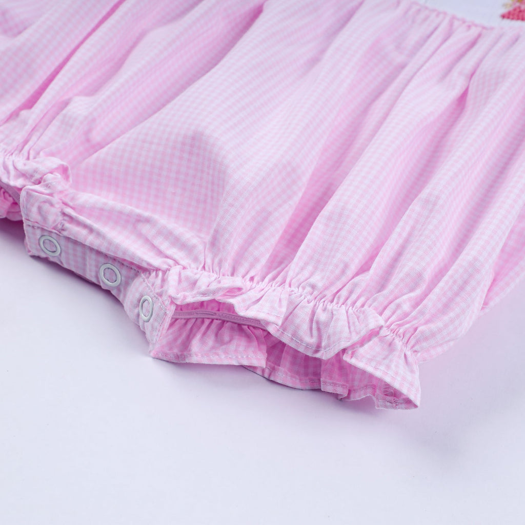 PINK PRINCESS HAND SMOCKED PLAID BUBBLE