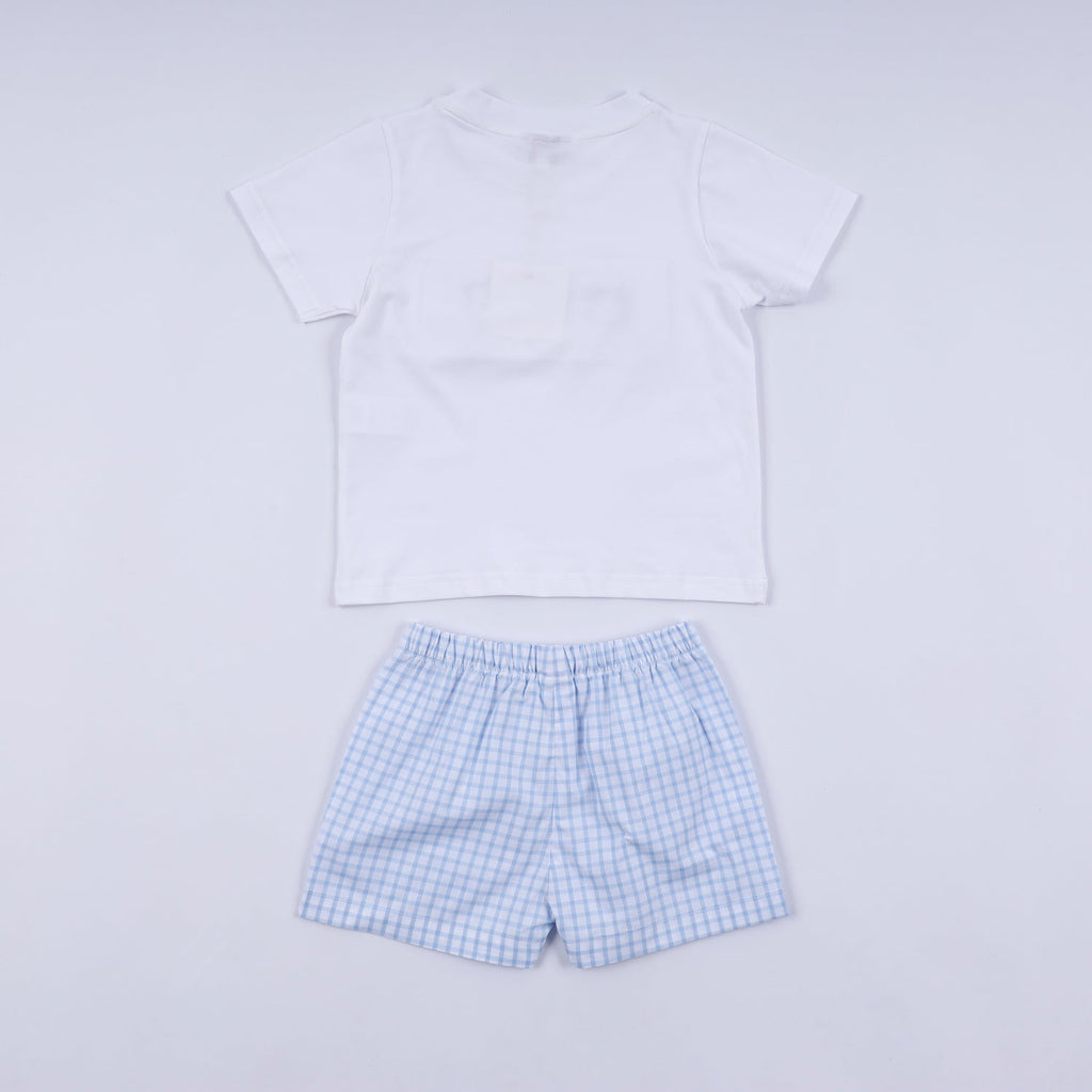 BLUE CHARACTER HAND SMOCKED GINGHAM SHORTS SET