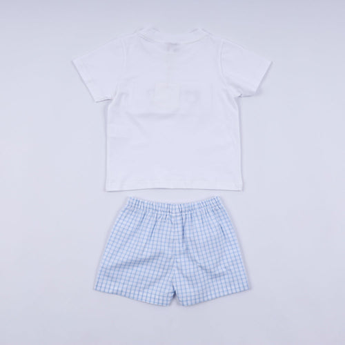 BLUE CHARACTER HAND SMOCKED GINGHAM SHORTS SET