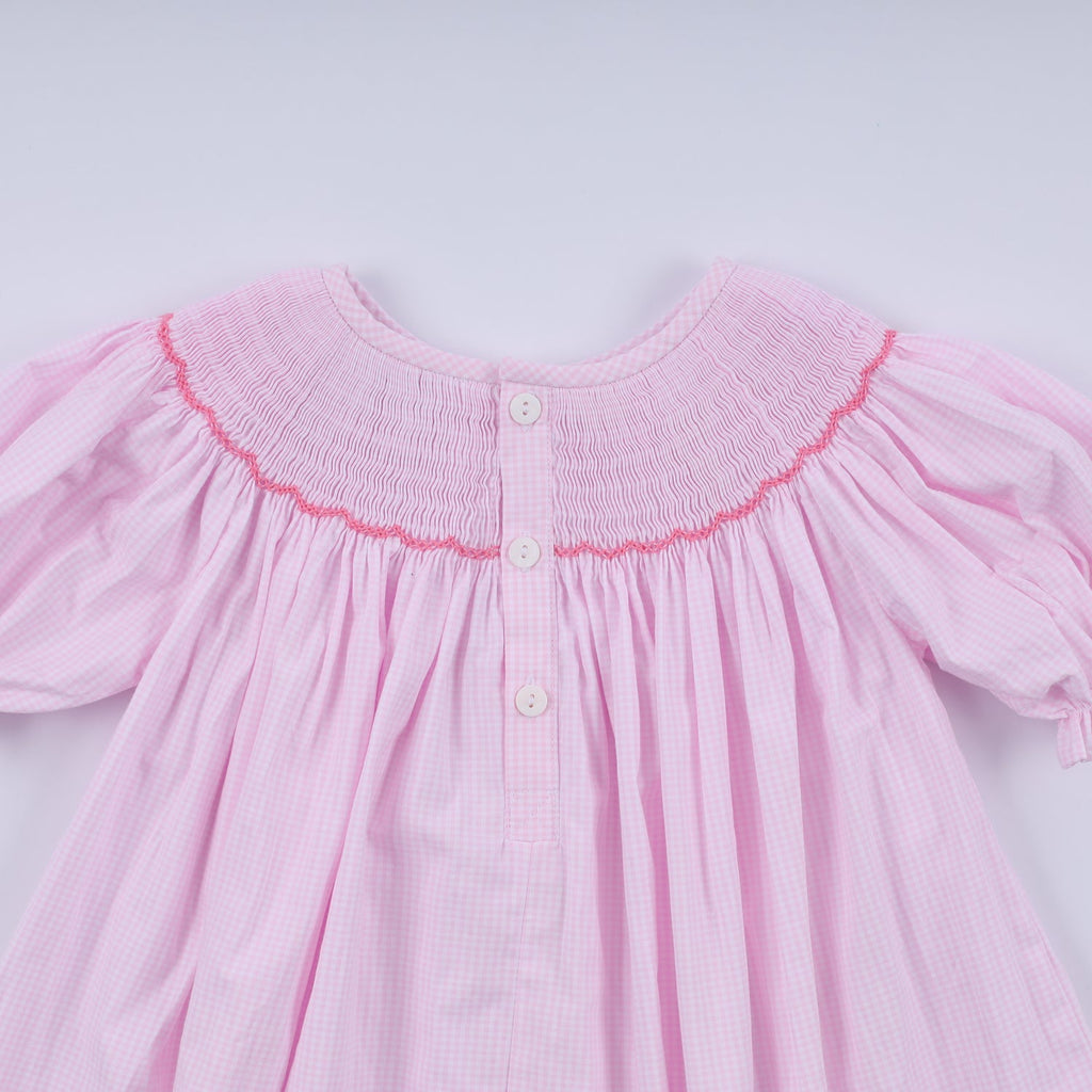 PINK CHRISTMAS TREE HAND SMOCKED DRESS