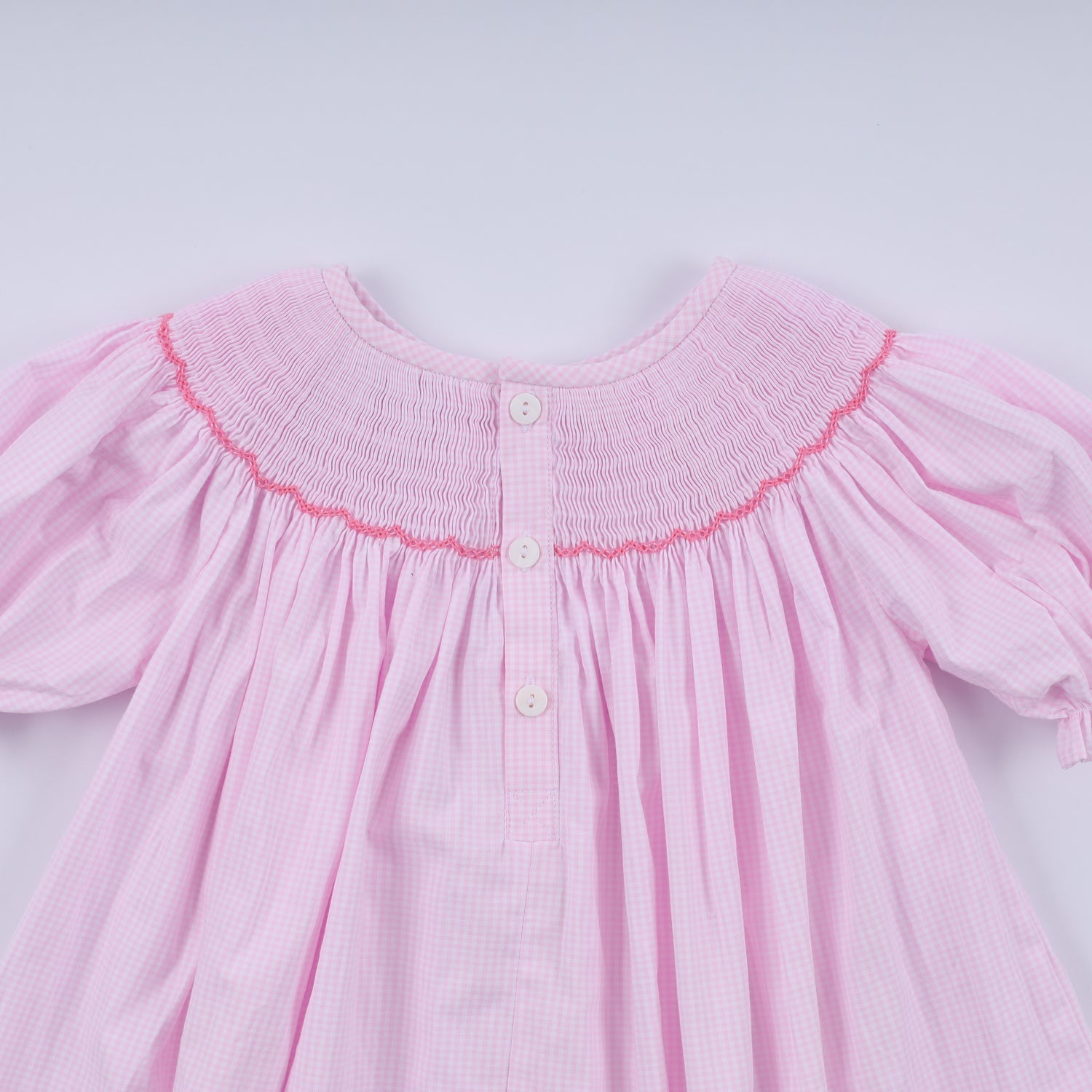 PINK CHRISTMAS TREE HAND SMOCKED DRESS