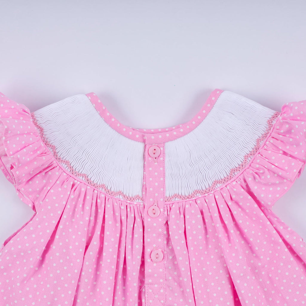 PINK CHARACTER HAND SMOCKED DOT RUFFLE BLOOMER SET