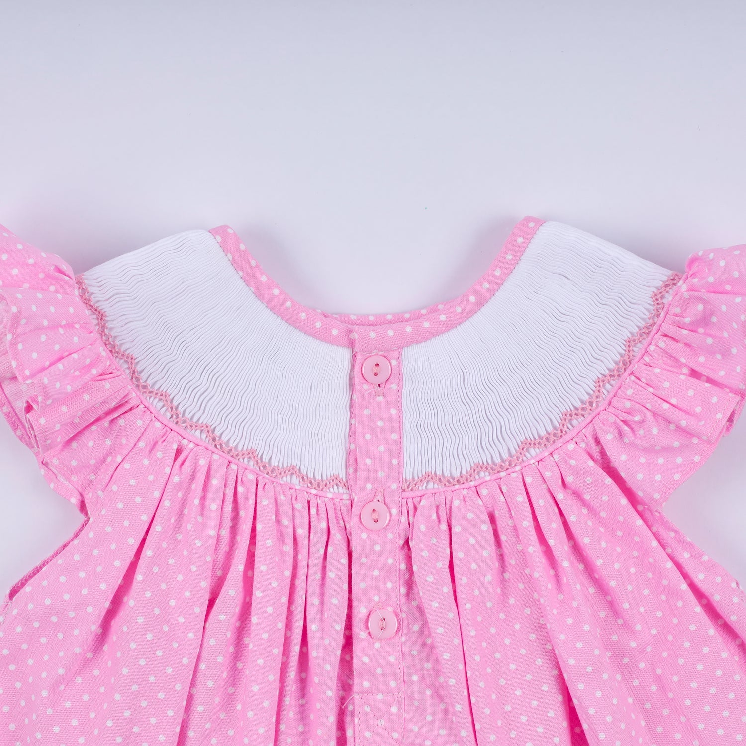 PINK CHARACTER HAND SMOCKED DOT RUFFLE BLOOMER SET