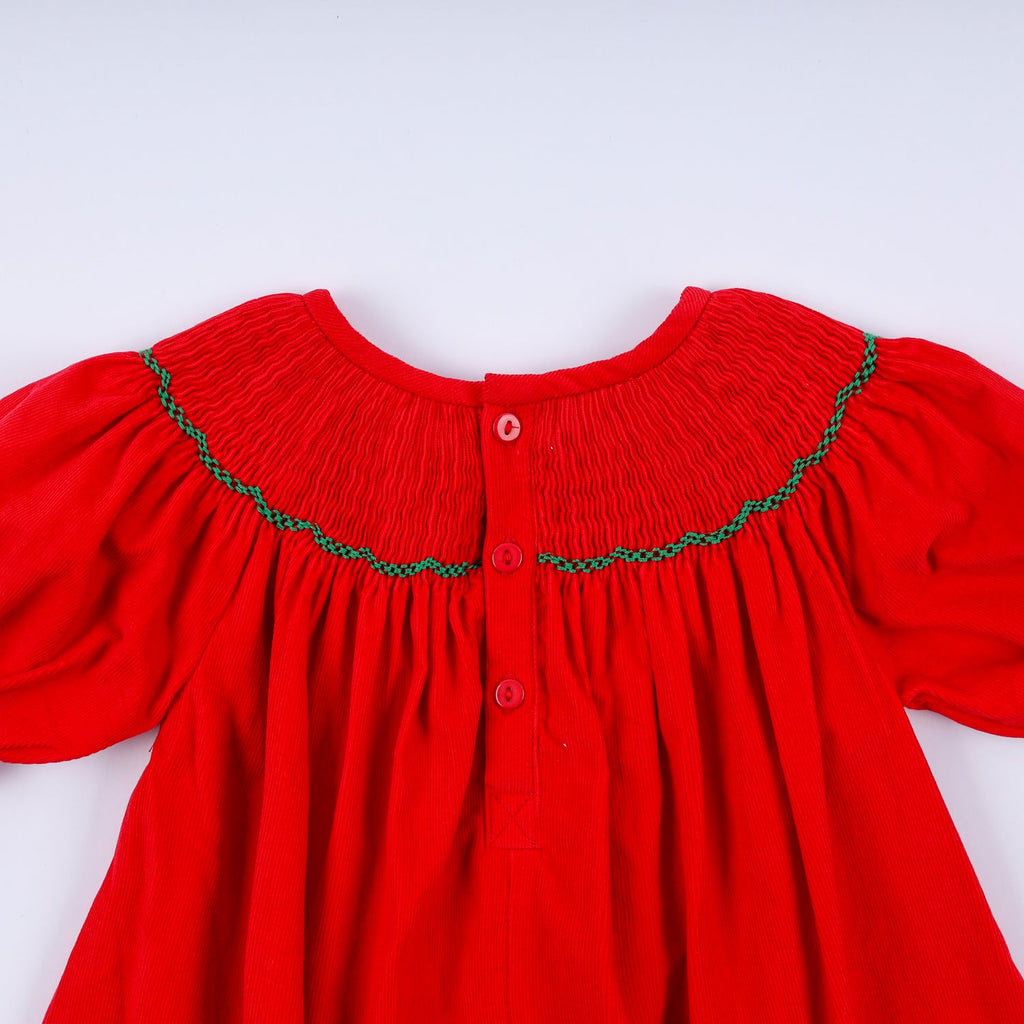 RED CHRISTMAS TREE HAND SMOCKED DRESS