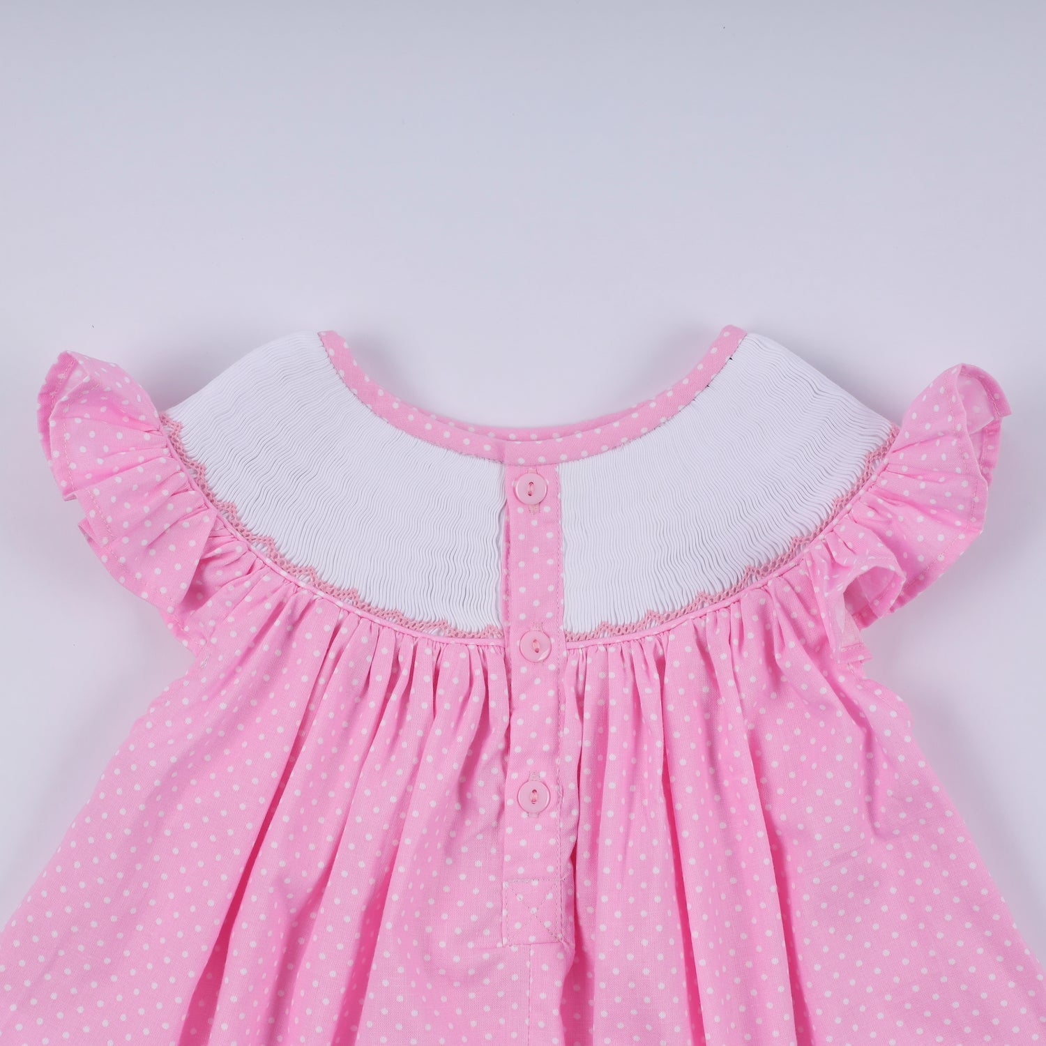 PINK CHARACTER HAND SMOCKED DOT RUFFLE PANTS SET